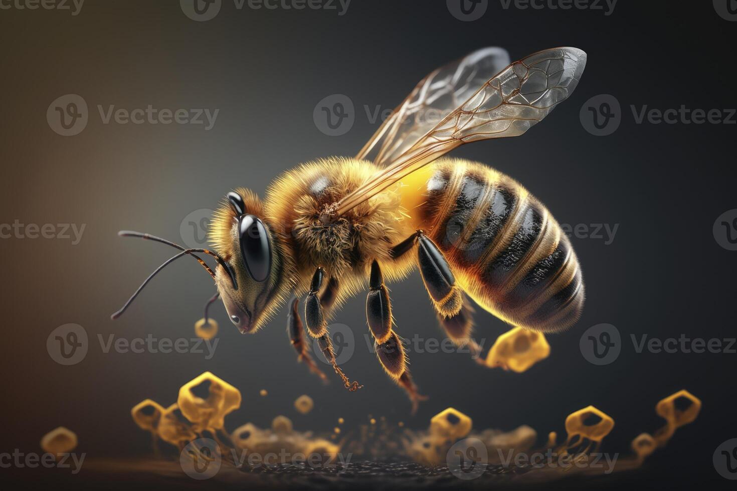 Honeybee flying. honeybee macro, flying honey bee. photo