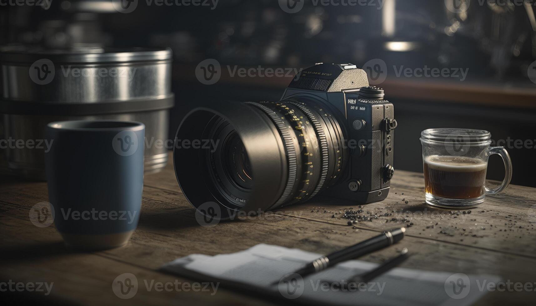 Equipment for journalist, camera, Tools pers, photo
