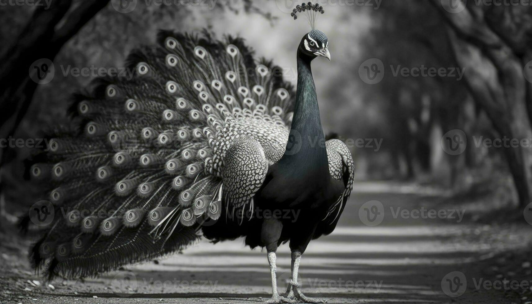 Indonesian Peacock, Black and White, Generative AI photo
