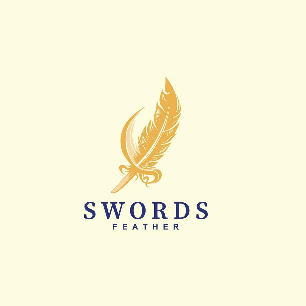 swords icon logo design template. sword and feather combination logo vector illustration