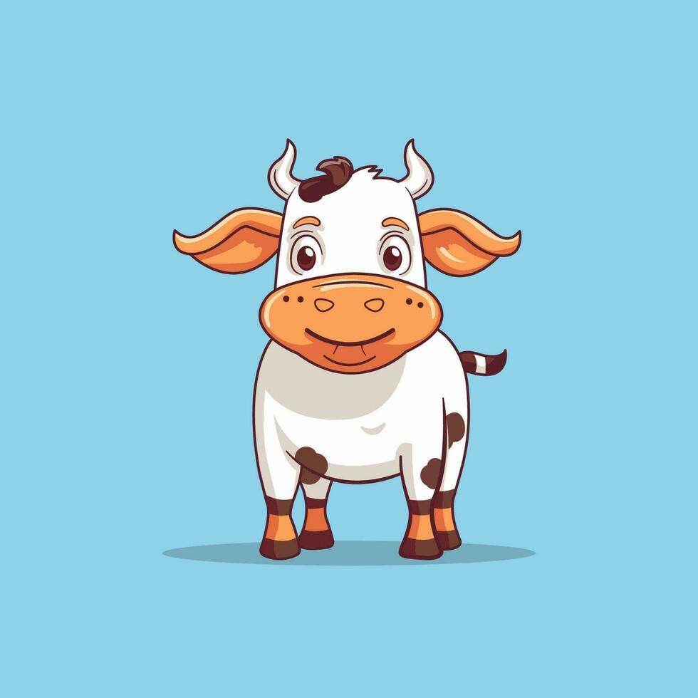 A delightful 2D vector cartoon of a cow. vector illustration