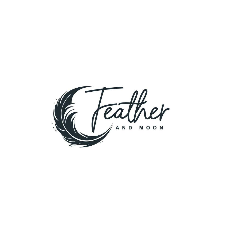feather icon logo design template. a combination of feathers and a crescent moon logo vector illustration
