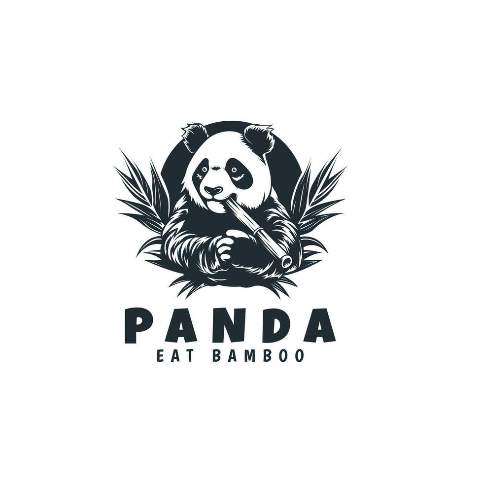 monocromo panda icono logo diseño modelo. silueta de panda comiendo bambú logo vector ilustración