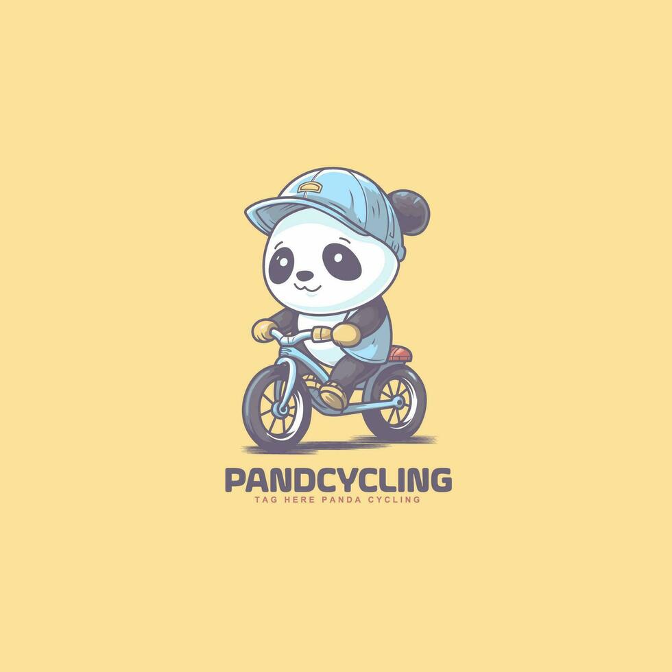 dibujos animados linda adorable panda vistiendo un sombrero montando un bicicleta. panda jugando bicicleta mascota logo vector ilustración