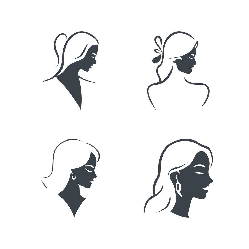 stylish women's hairstyles sillhouette, beauty salon logo templates. Icon set vector illustration