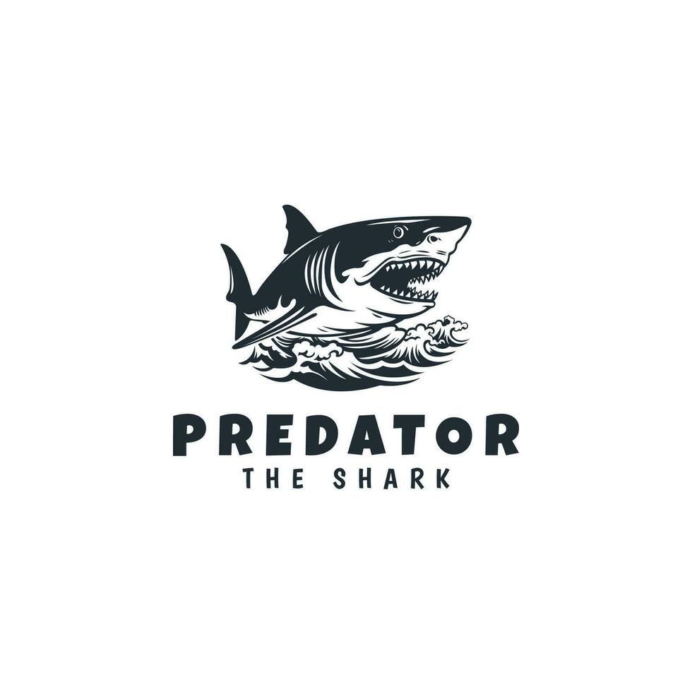 Predator icon logo design template. Monochrome combination of sharks on the waves logo vector illustration
