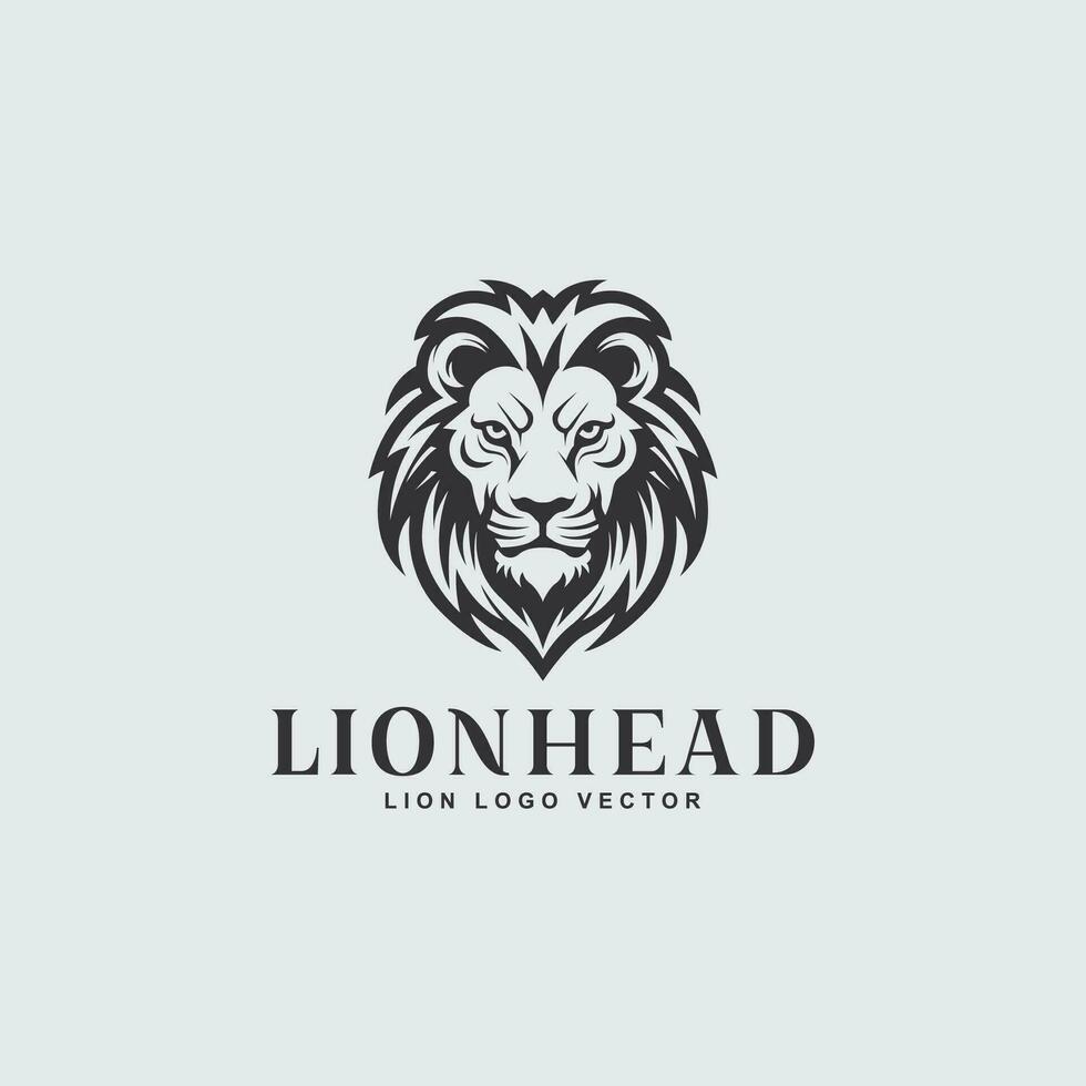 león icono logo diseño modelo. monocromo leon cabeza desde el frente vector ilustración