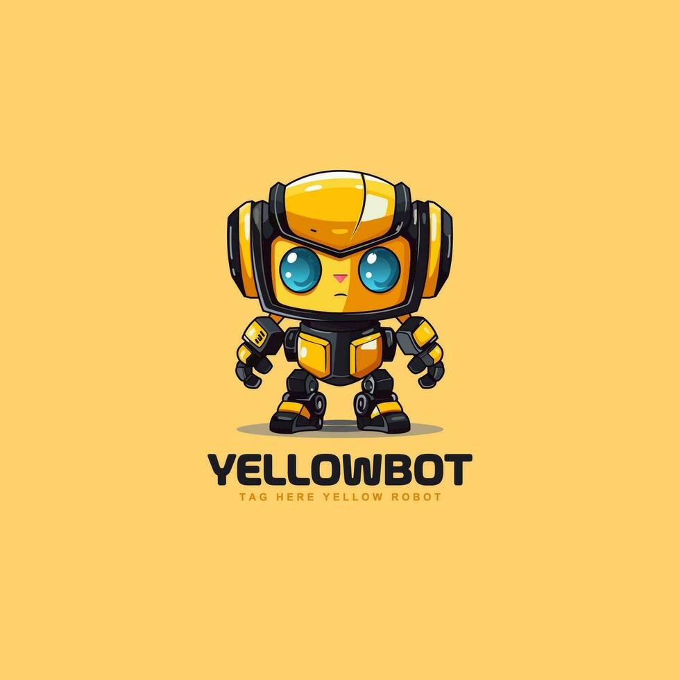 cute adorable cartoon bee robot standing in black yellow color. yellow black robot mascot logo vector illustration