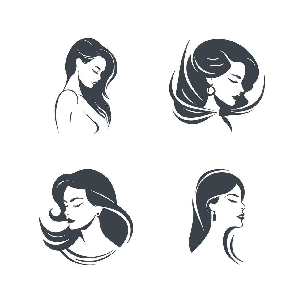 elegante De las mujeres peinados silueta, belleza salón logo plantillas. icono conjunto vector ilustración