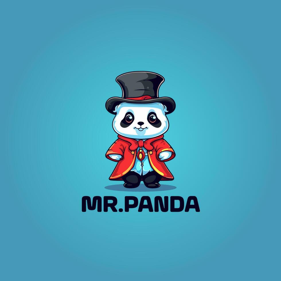 cute adorable cartoon panda wearing red magician outfit. panda wearing magician suit mascot logo vector illustration