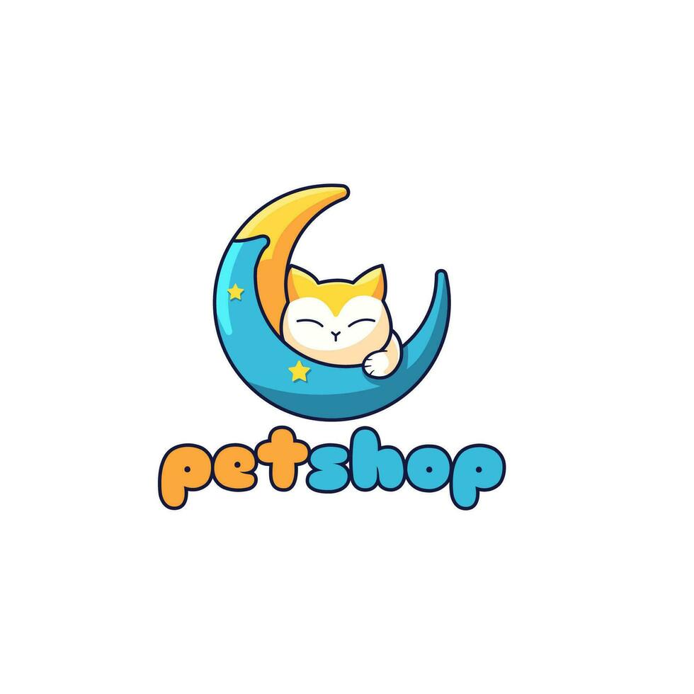 mascota tienda icono logo diseño modelo. un combinación de linda gatos dormido en un vistoso creciente Luna logo vector ilustración