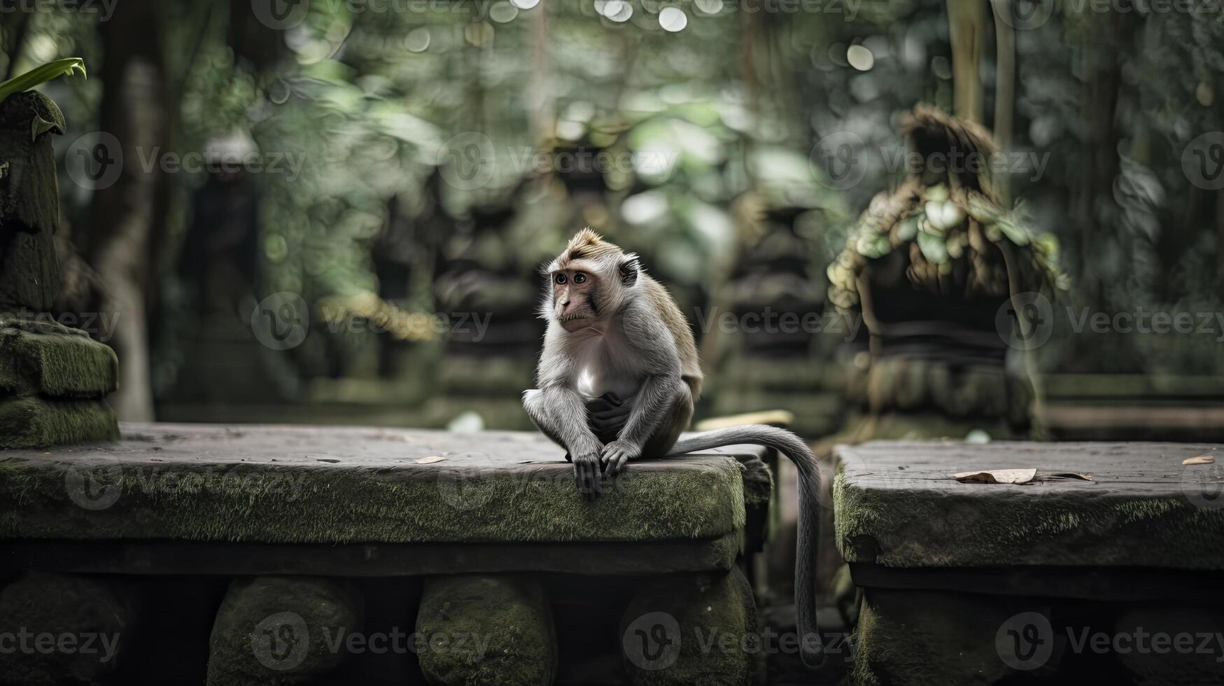 sagrado mono bosque santuario, ubud, bali, generativo ai foto