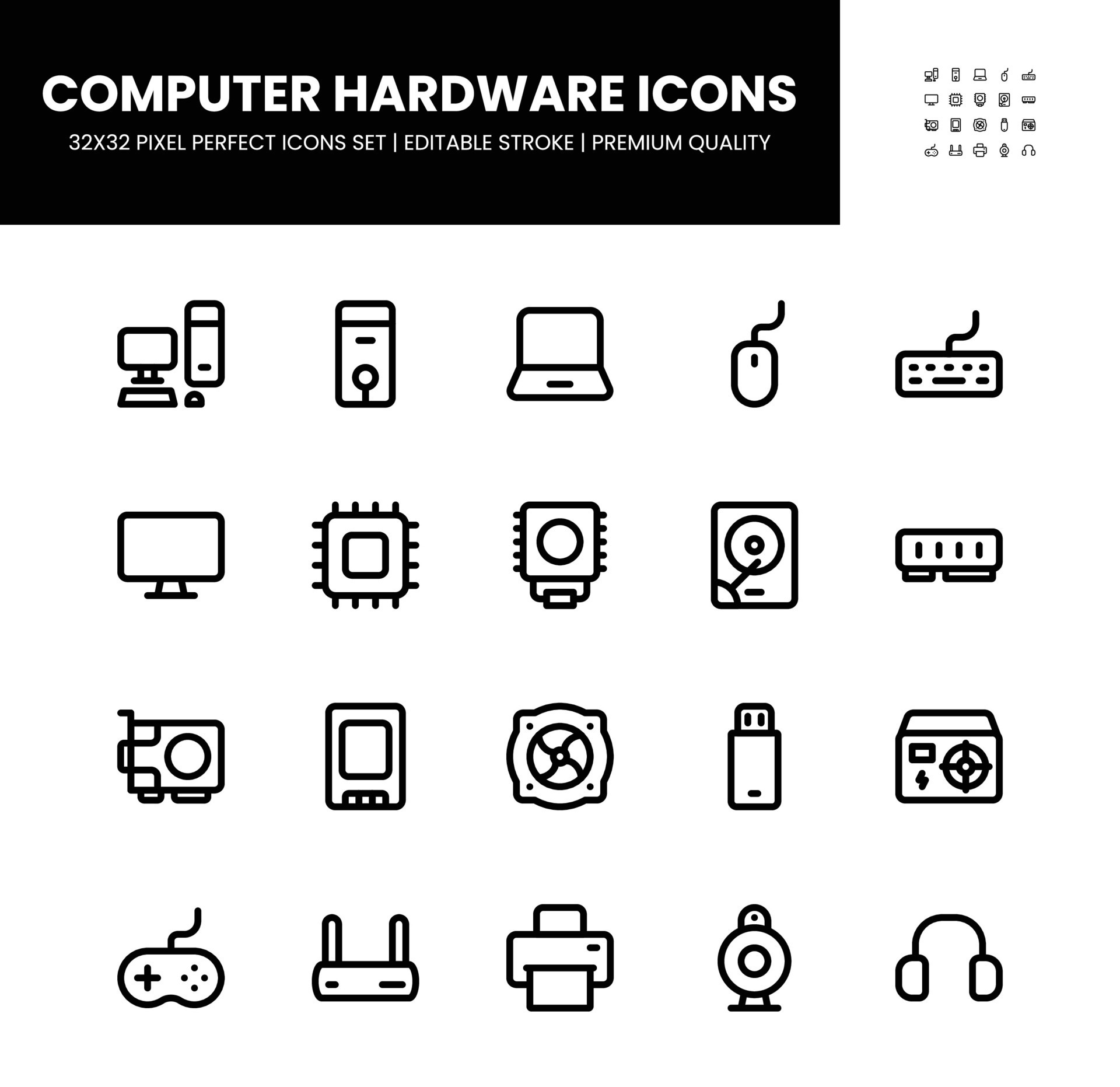computadora hardware íconos conjunto en 32 X 32 píxel Perfecto con