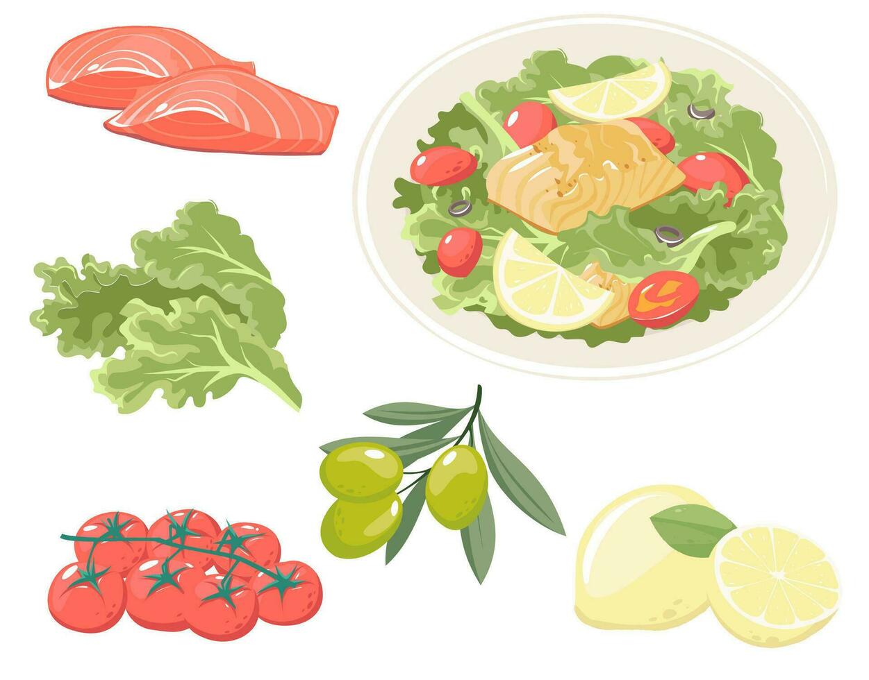 salmón vegetal ensalada vector elemento