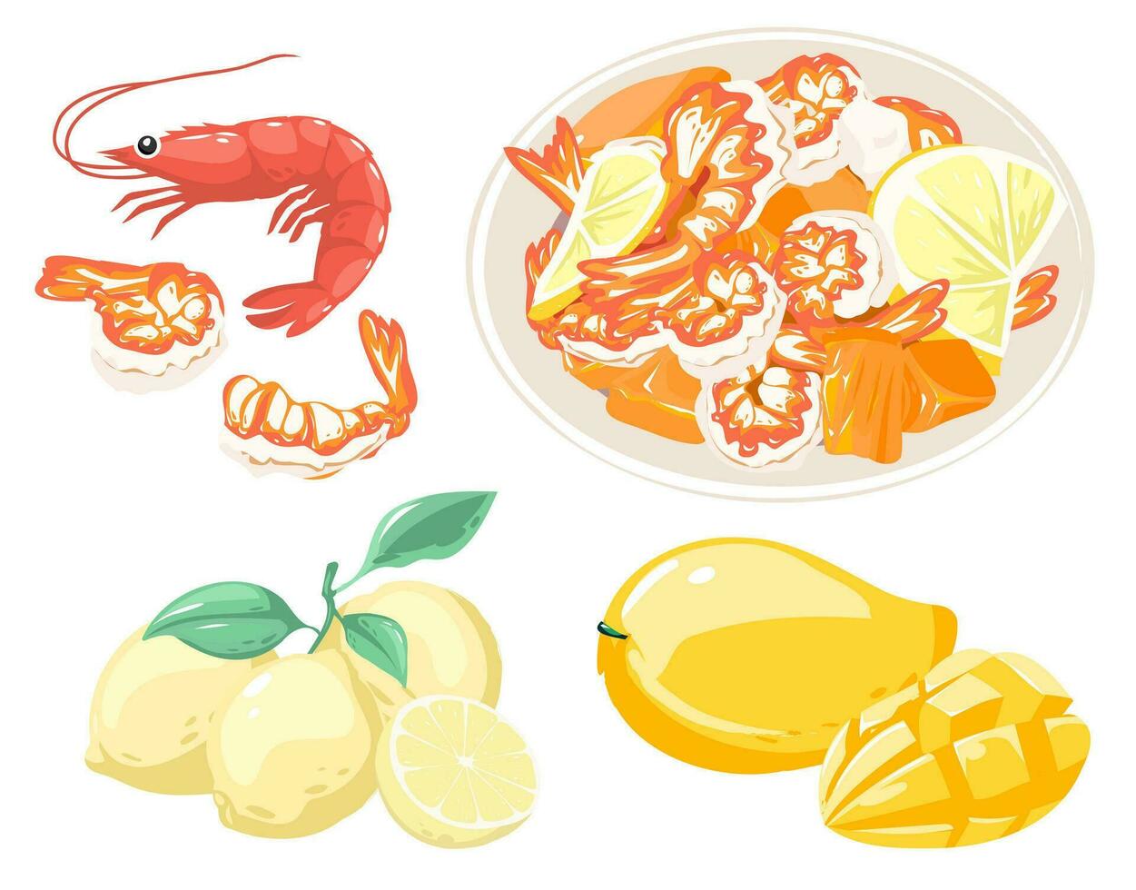Shrimp and mango salad vector element