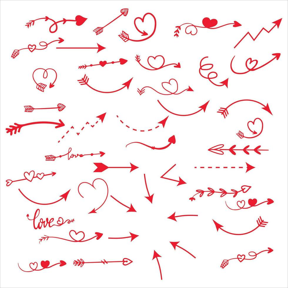 Doodle arrow set, collection of hand drawn elements vector