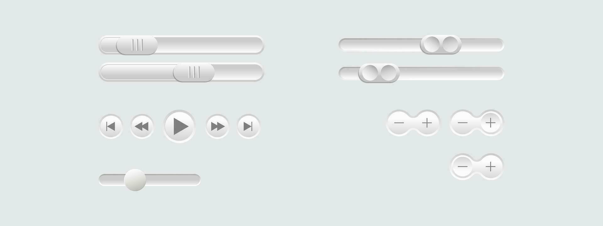 Round and oval buttons, white and gray, 3D navigation bar for website, editable vector illustration.