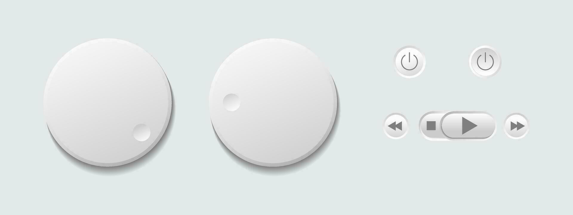 Round buttons, white and gray with shadow, 3D navigation bar for website, editable vector illustration.