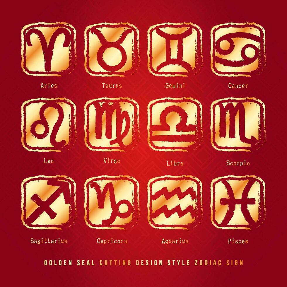 Golden Seal Cutting Design Style Zodiac Sign vector