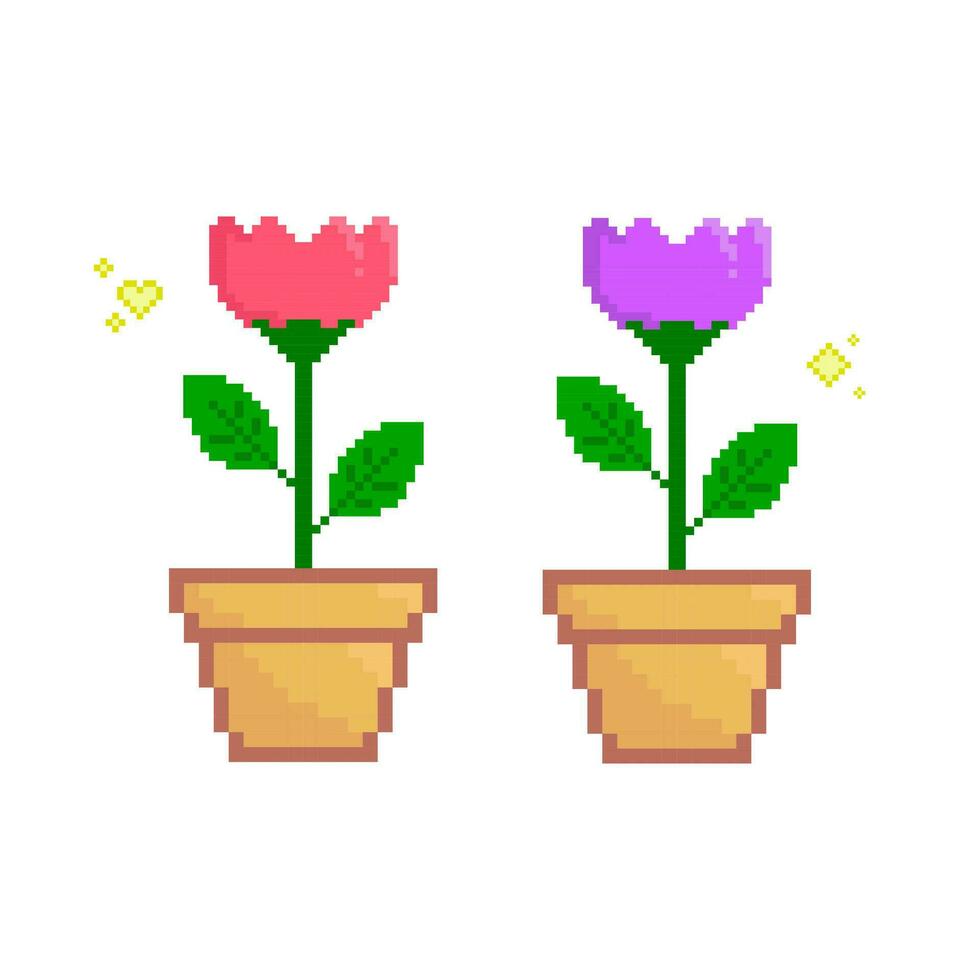 Flower in the pot pixel art vector