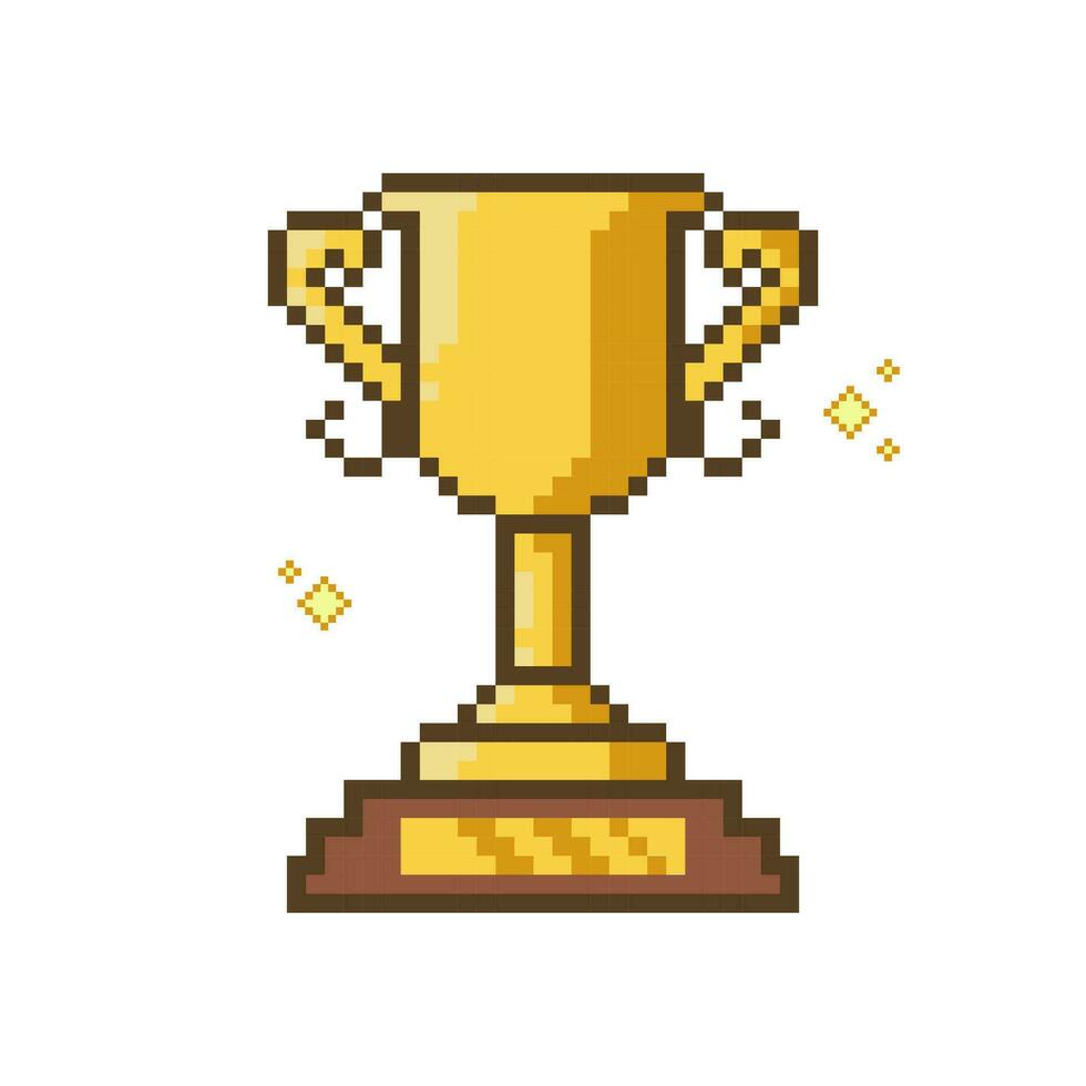 Trophy pixel art with sparkling, Winner cup in pixel art style vector