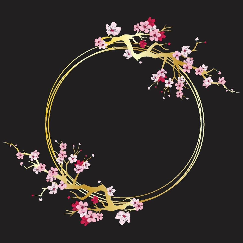 Collection of cherry blossom flowers and branches, Summer sakura flower frame vector