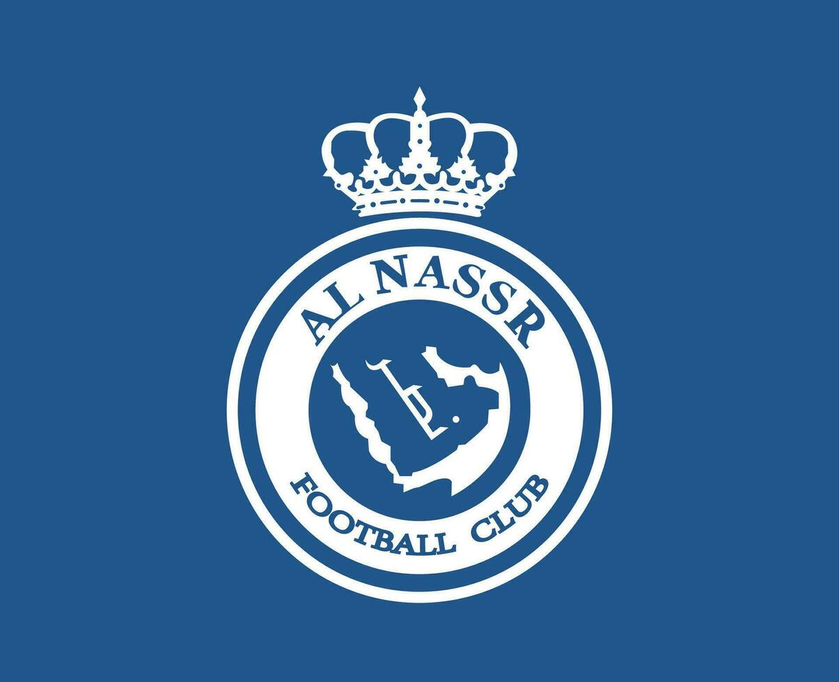 Al Nassr Club Logo Symbol White Saudi Arabia Football Abstract Design Vector Illustration With Blue Background