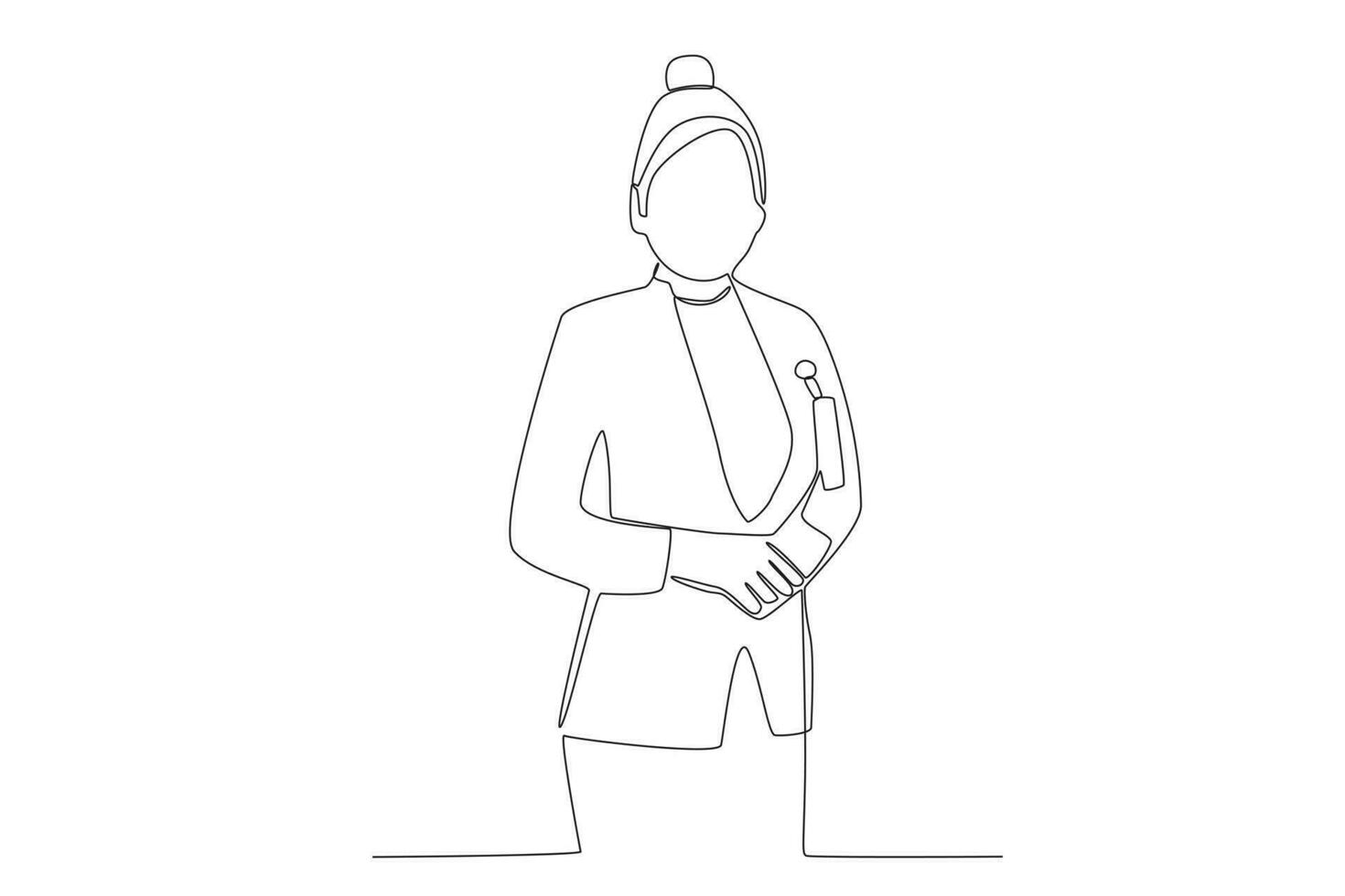 Single one line drawing beautiful female bank teller concept. Continuous line draw design graphic vector illustration.