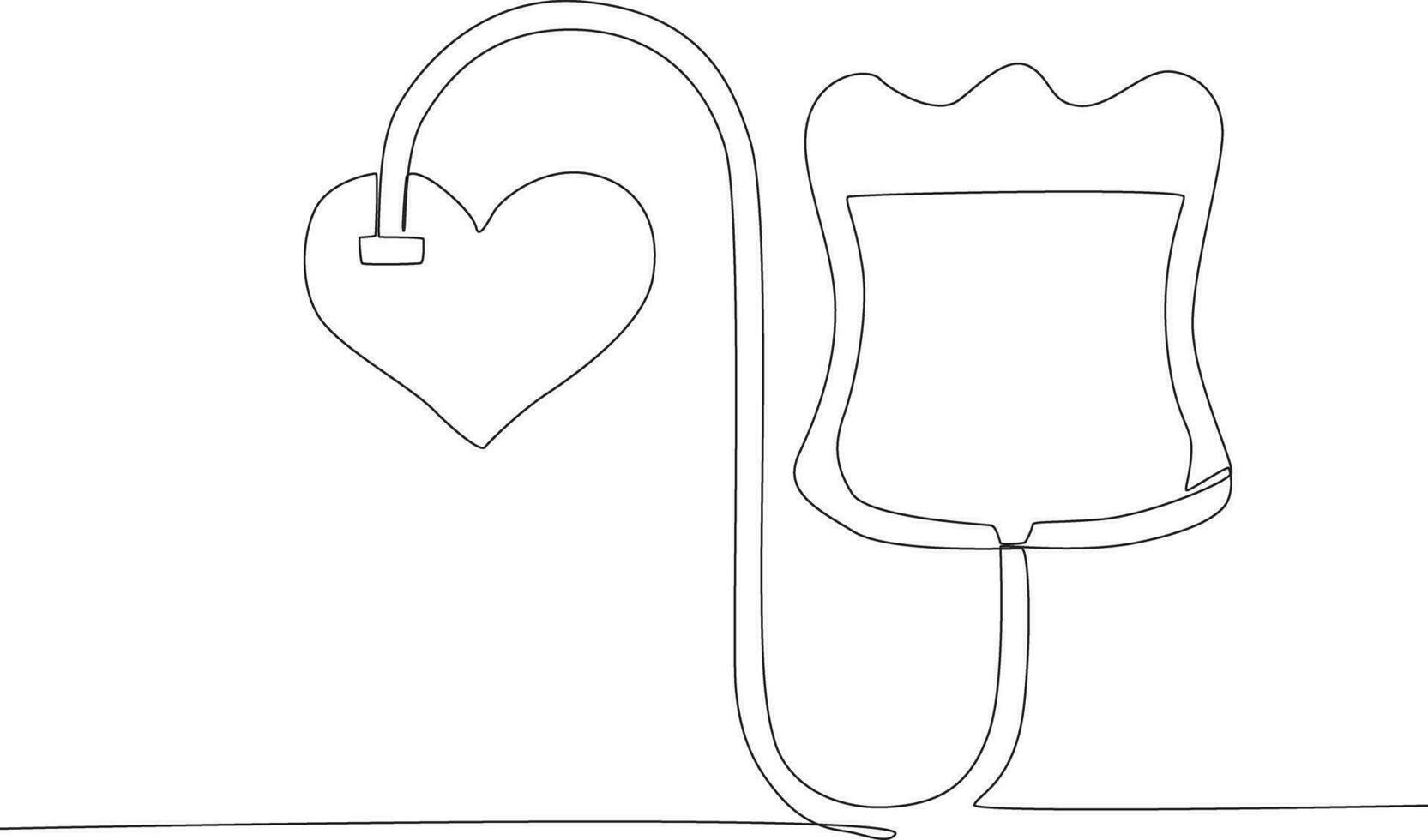 Single continuous line drawing blood donor from blood bag to hearth