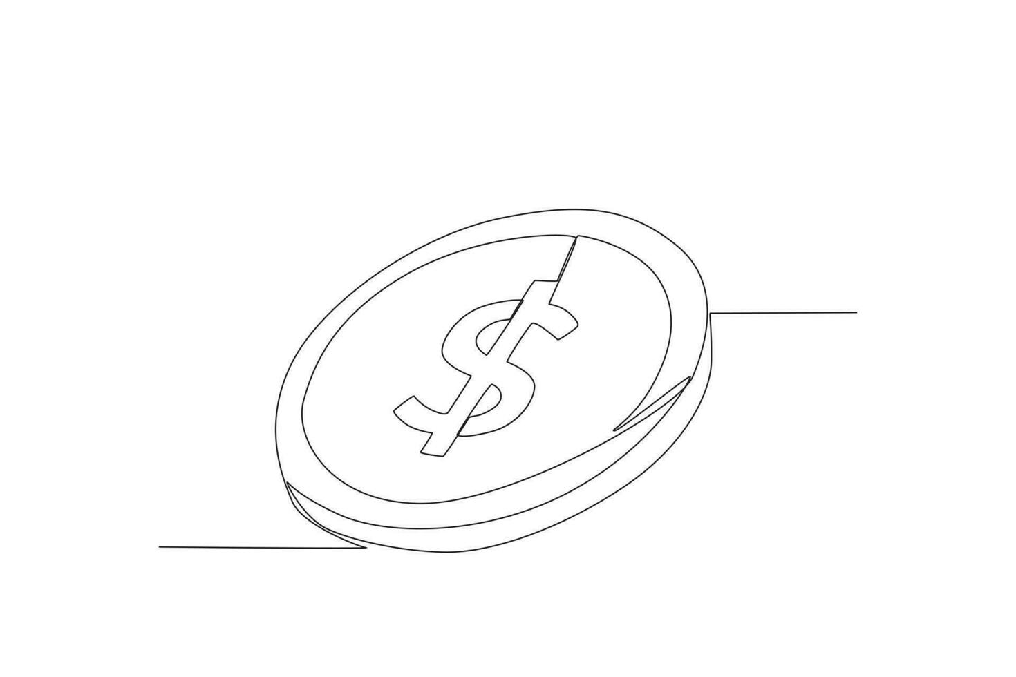 Single one line drawing coin flat icon. Dollar coin. Coin with dollar sign. Money symbol. American currency. Saving investment concept. Modern continuous line draw design graphic vector illustration