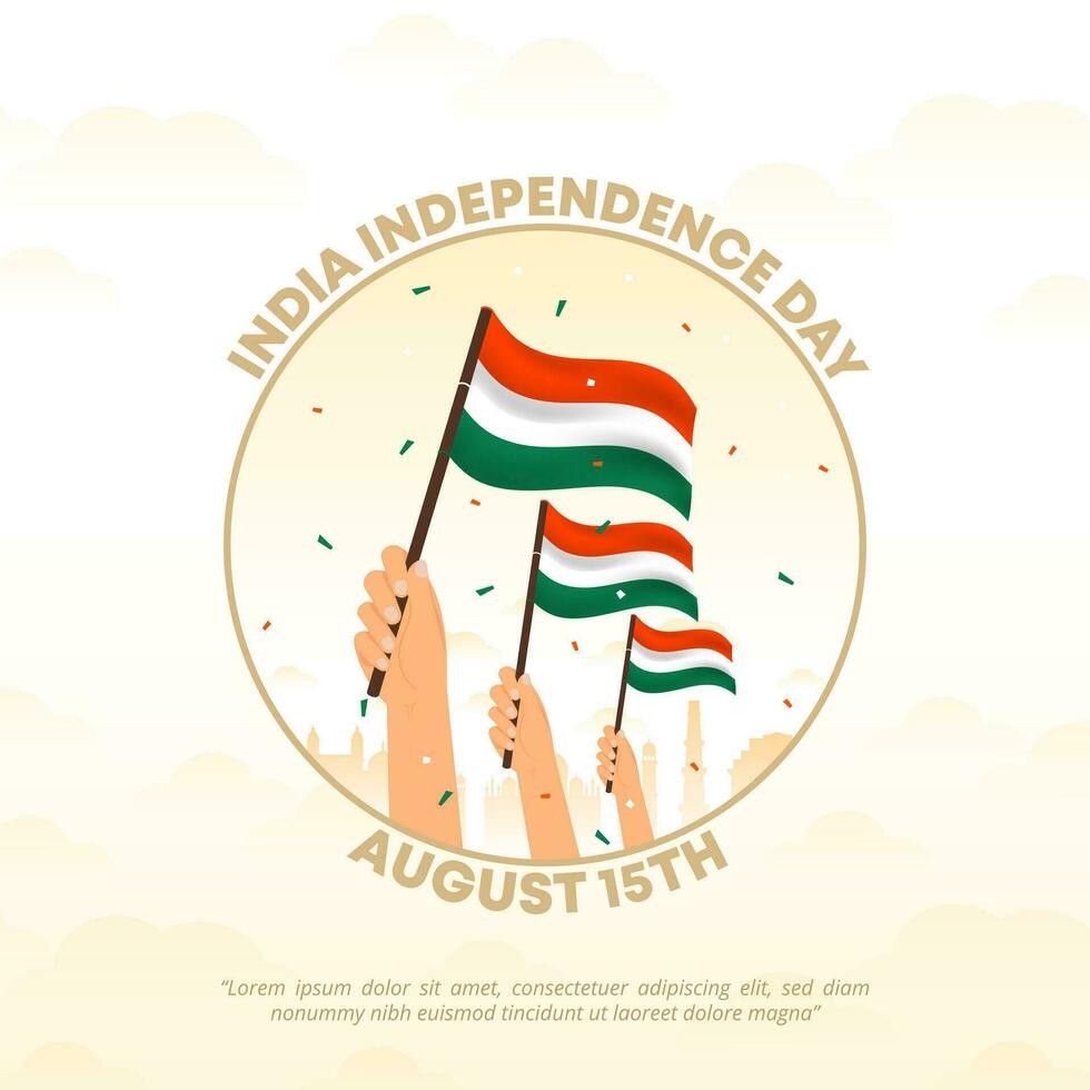 Square India Independence Day background with waving flags and confetti vector