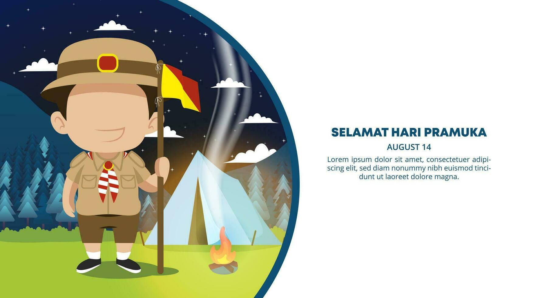 Selamat Hari Pramuka or Happy Indonesian Boy Scout Day background with a boy scout in a forest vector