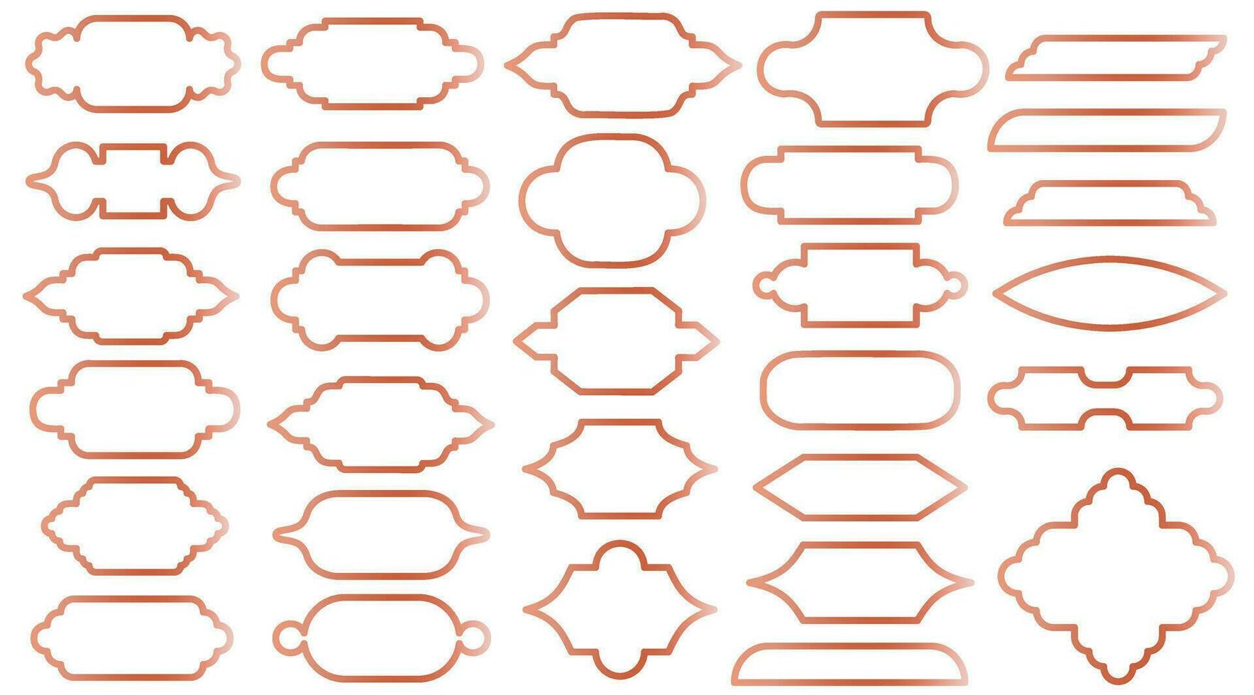 Set of copper pink gold outline Islamic ramadan kareem and eid mubarak windows and labels. vector elements