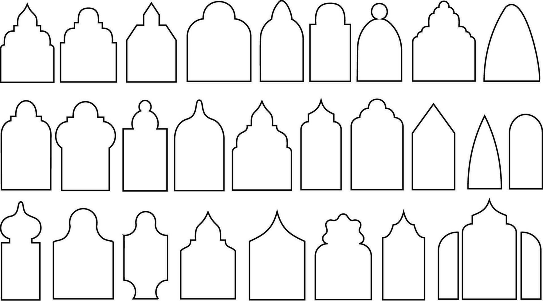 Arab turkish window, stroke, outline frame set vector