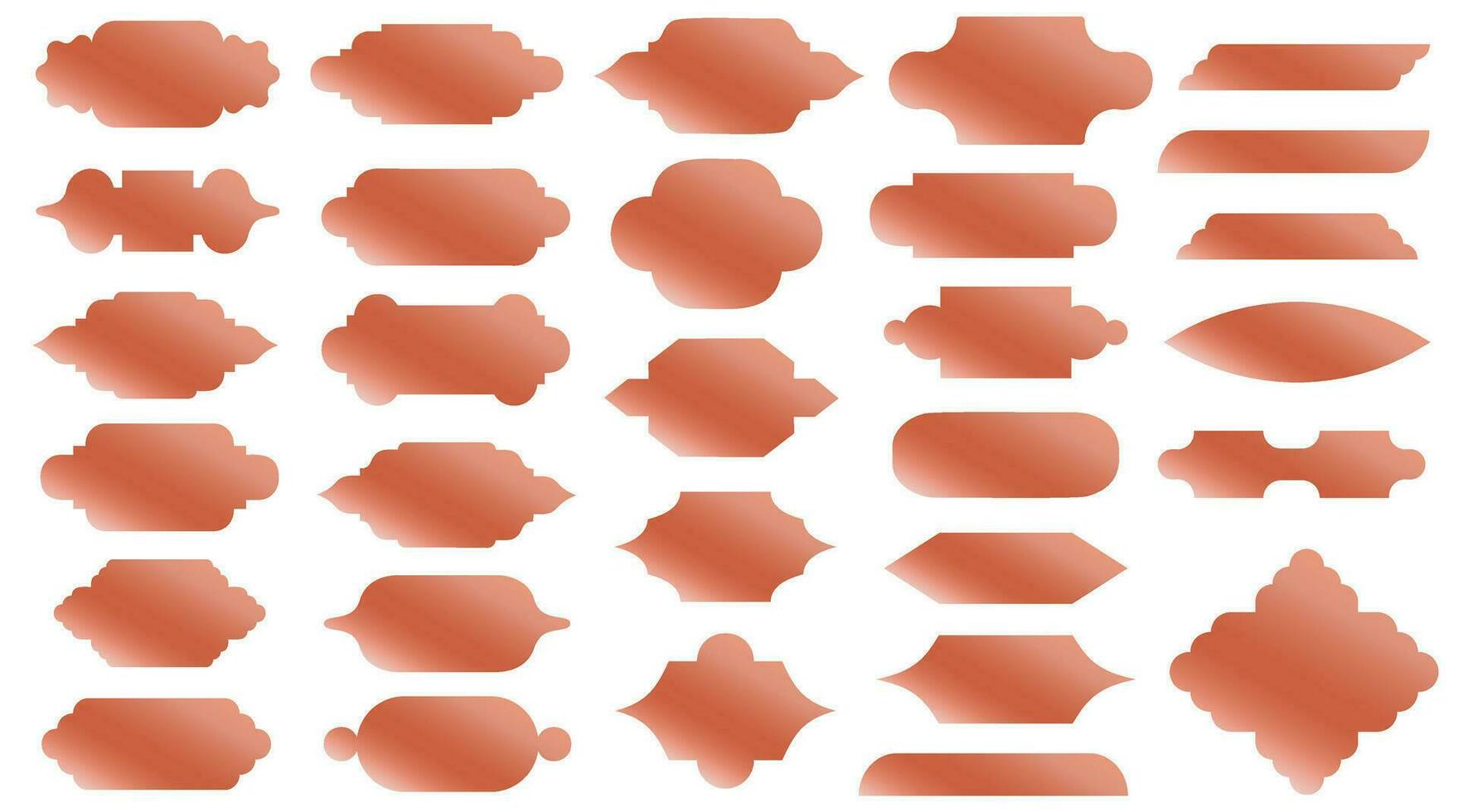 Set of copper pink gold Islamic ramadan kareem and eid mubarak windows and labels. vector elements