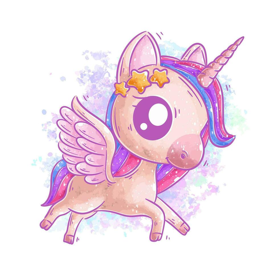 Cute unicorn is flying cartoon vector