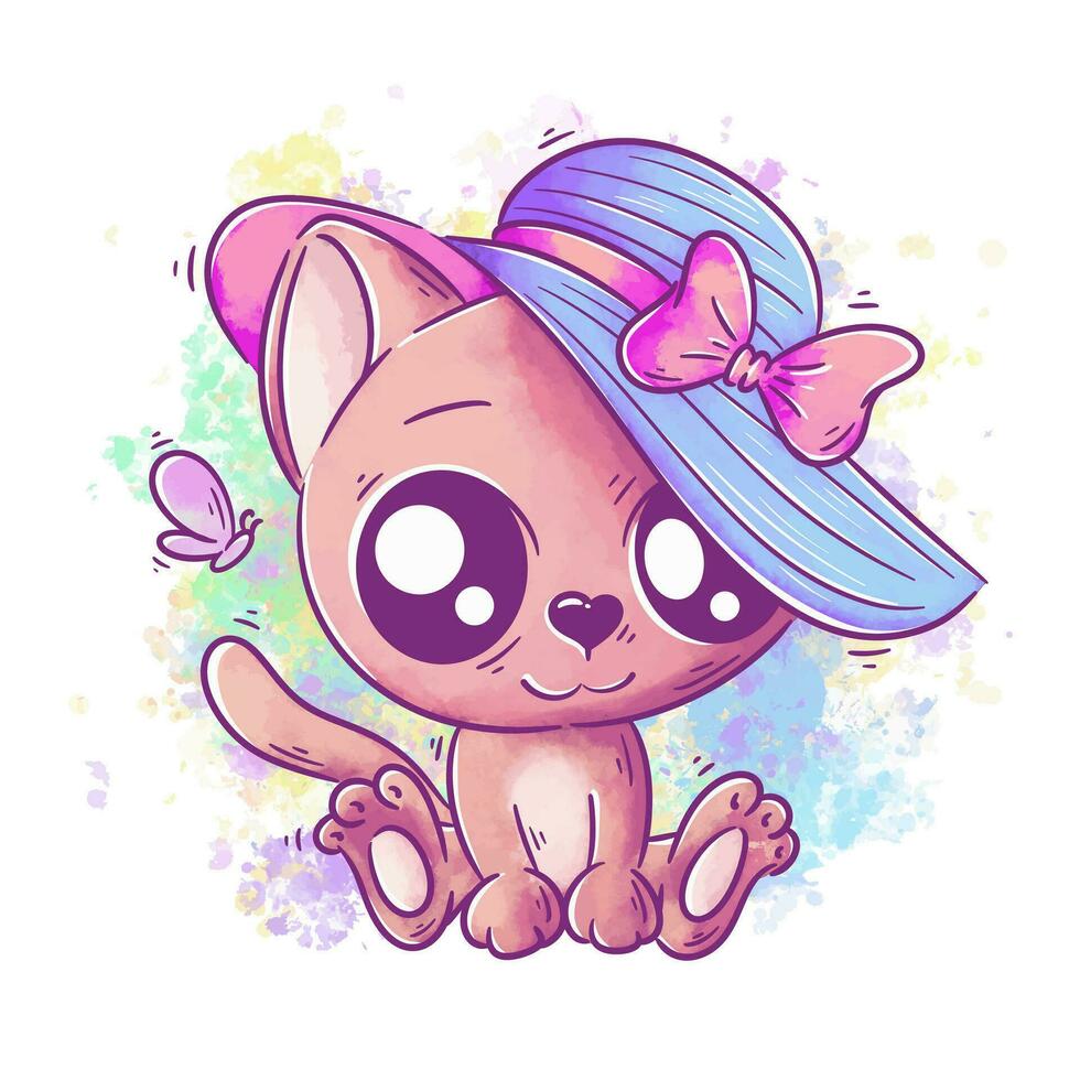 Cute cat wearing a hat cartoon vector