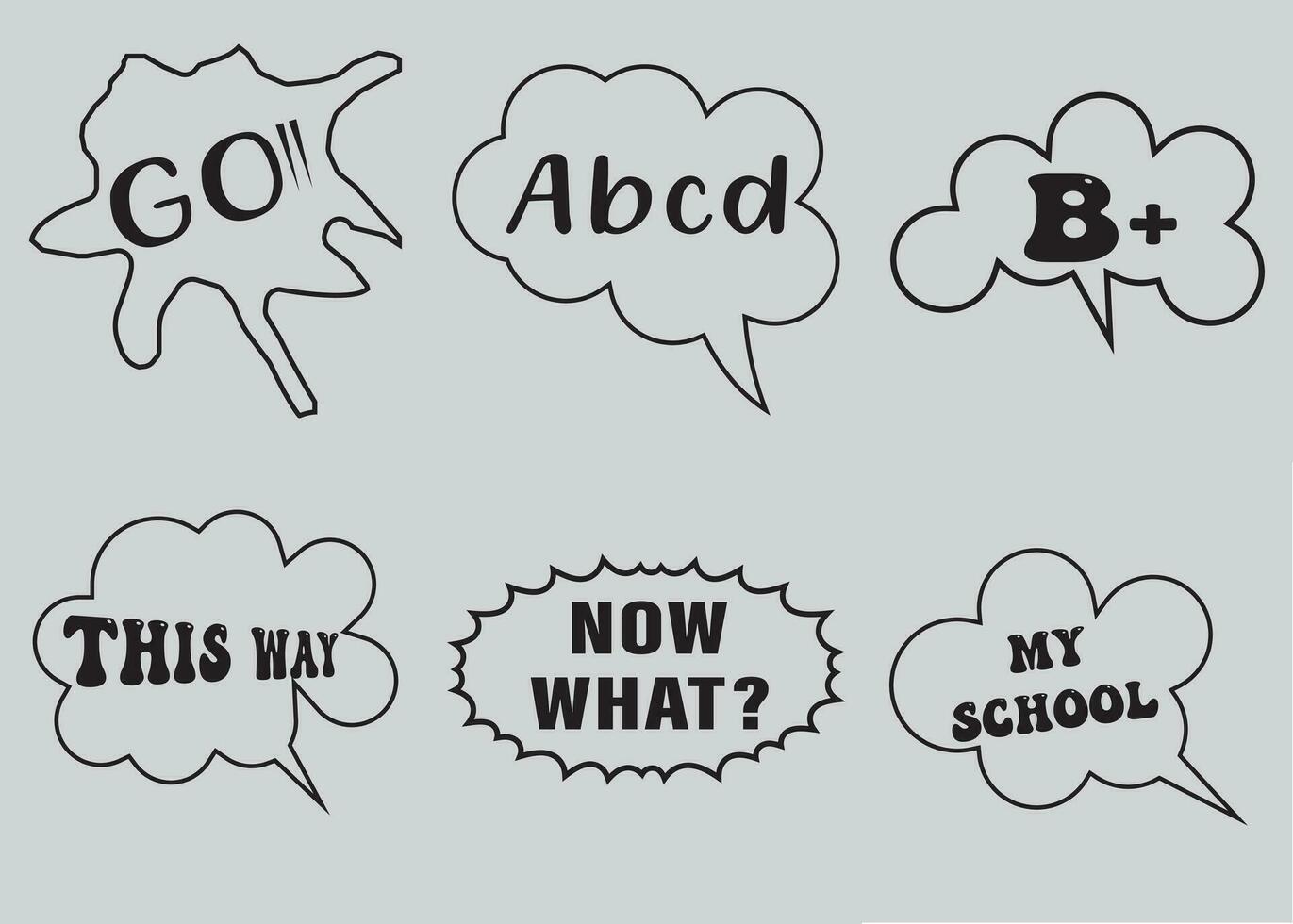 Lettering back school, go, goal, football, super, hey. Set comics book balloon. Bubble speech phrase. Cartoon exclusive font label tag expression. Comic text sound effects. vector