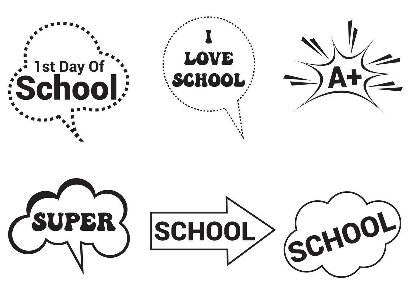 Lettering back school, go, goal, football, super, hey. Set comics book balloon. Bubble speech phrase. Cartoon exclusive font label tag expression. Comic text sound effects. vector