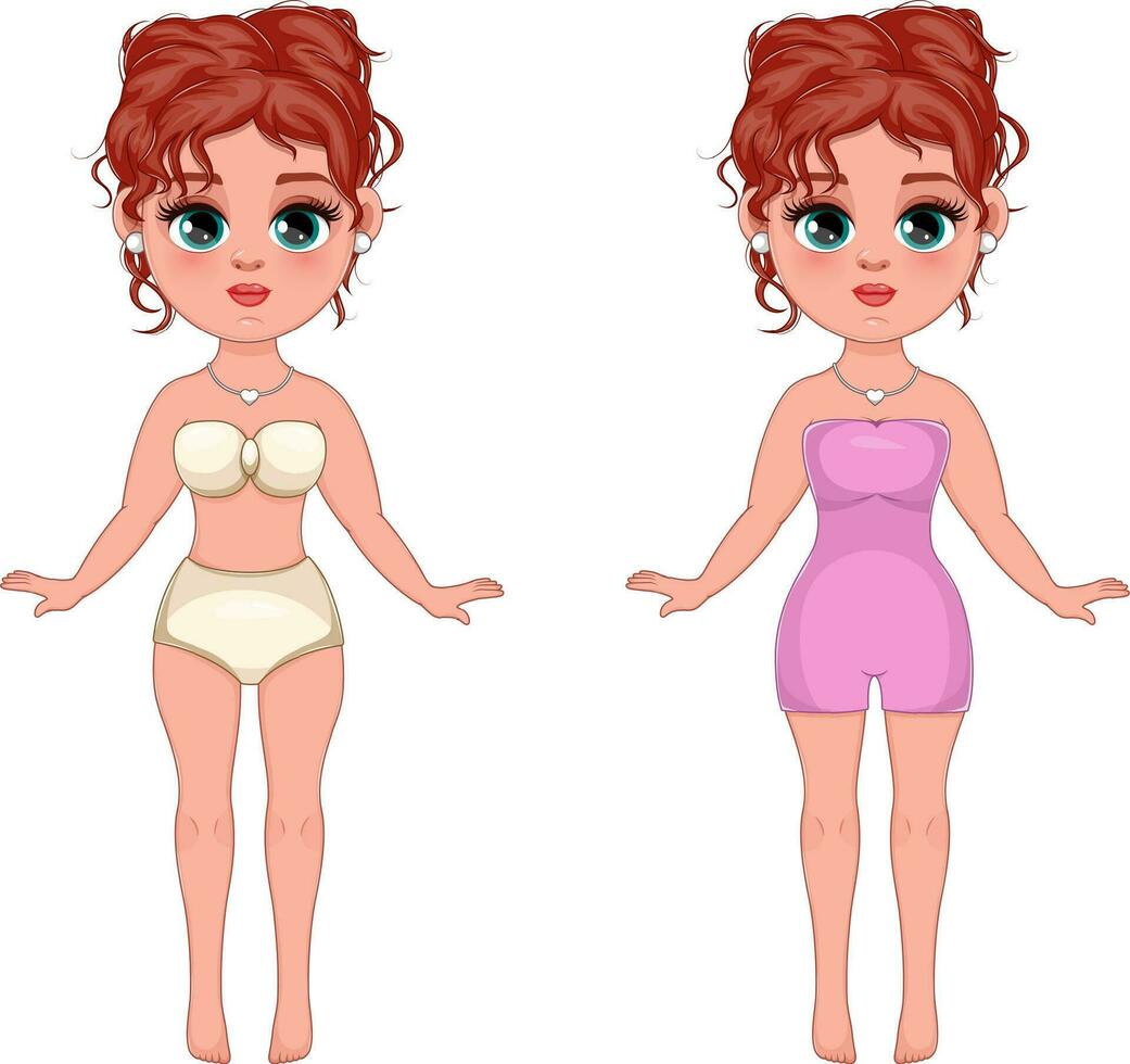 Vector Illustration Set of Two Girls, Background-Free