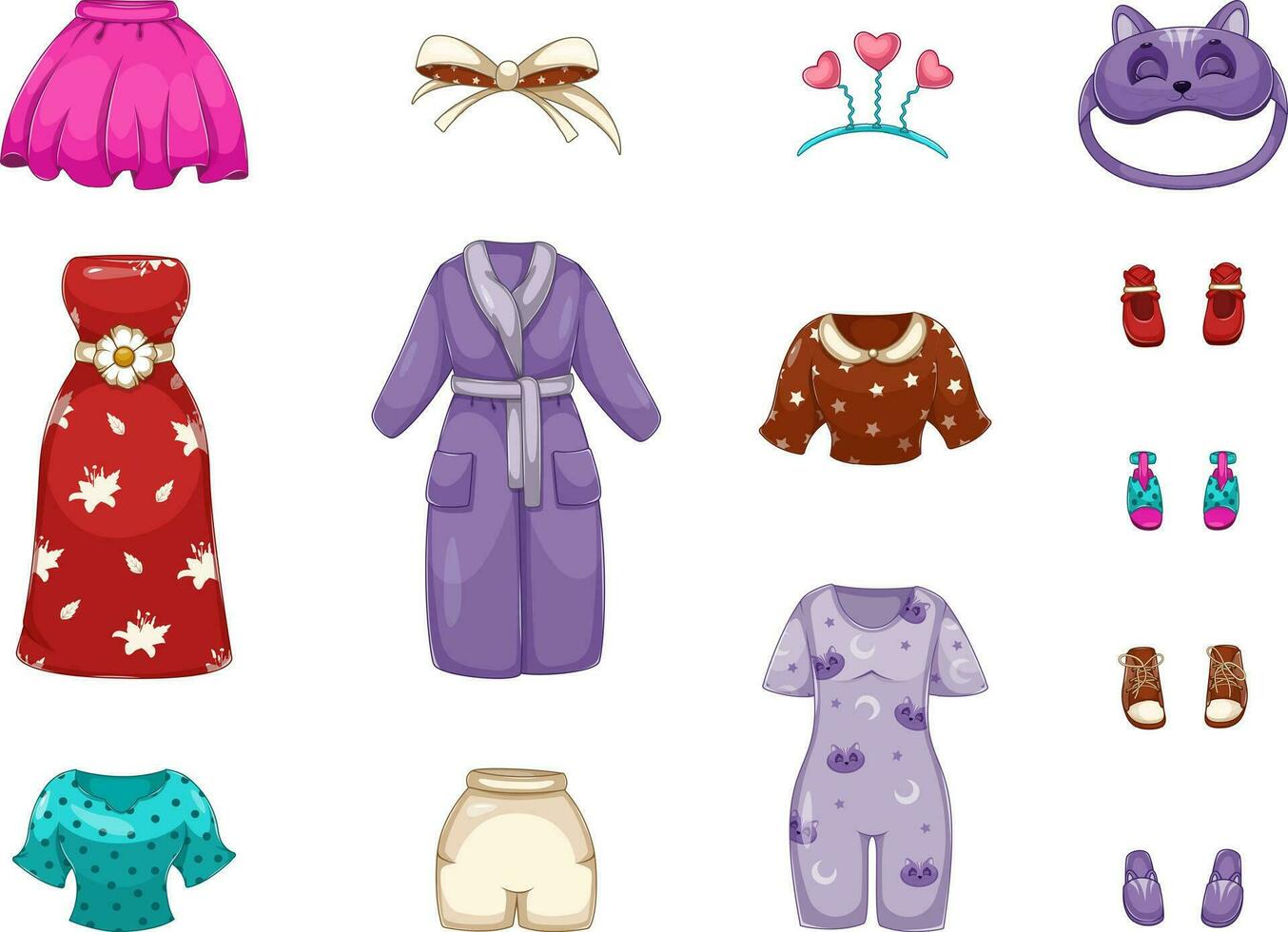 Stylish Ensemble. Vector Illustration of Girls' and Women's Fashion Set