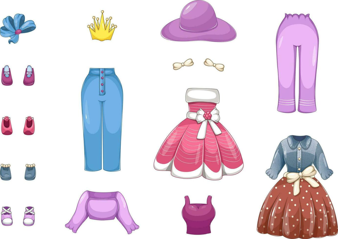 Chic Ensemble. Fashionable Clothing Set for Girls vector