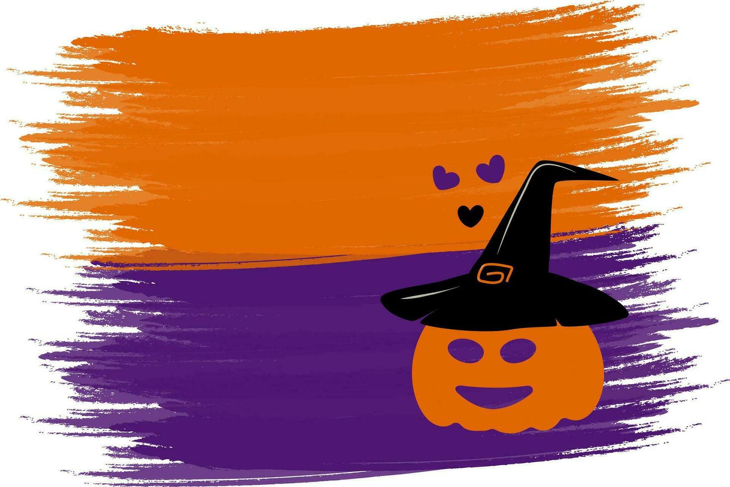 Halloween pumpkin in witch hat on brush stroke abstract background in trendy shades. Copy space. EPS vector