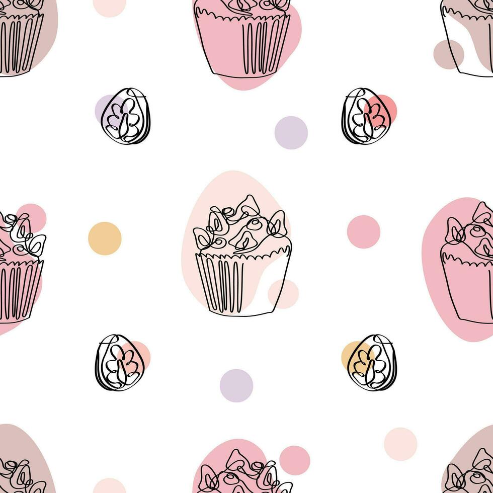 Hand drawn cupcakes seamless pattern. Vector