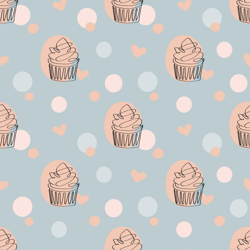Hand drawn cupcakes seamless pattern. Vector