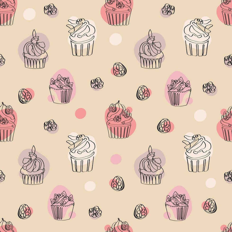 Hand drawn cupcakes seamless pattern. Vector