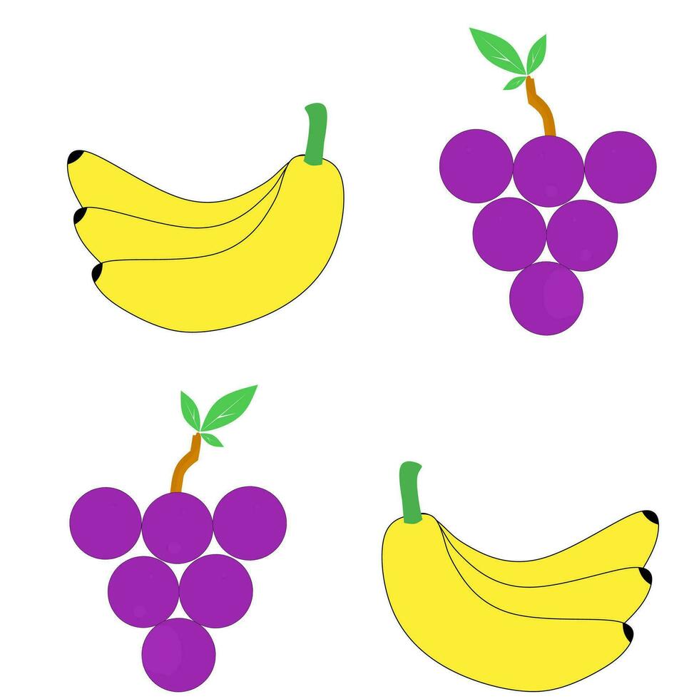 ilustración de bananas y uvas vector