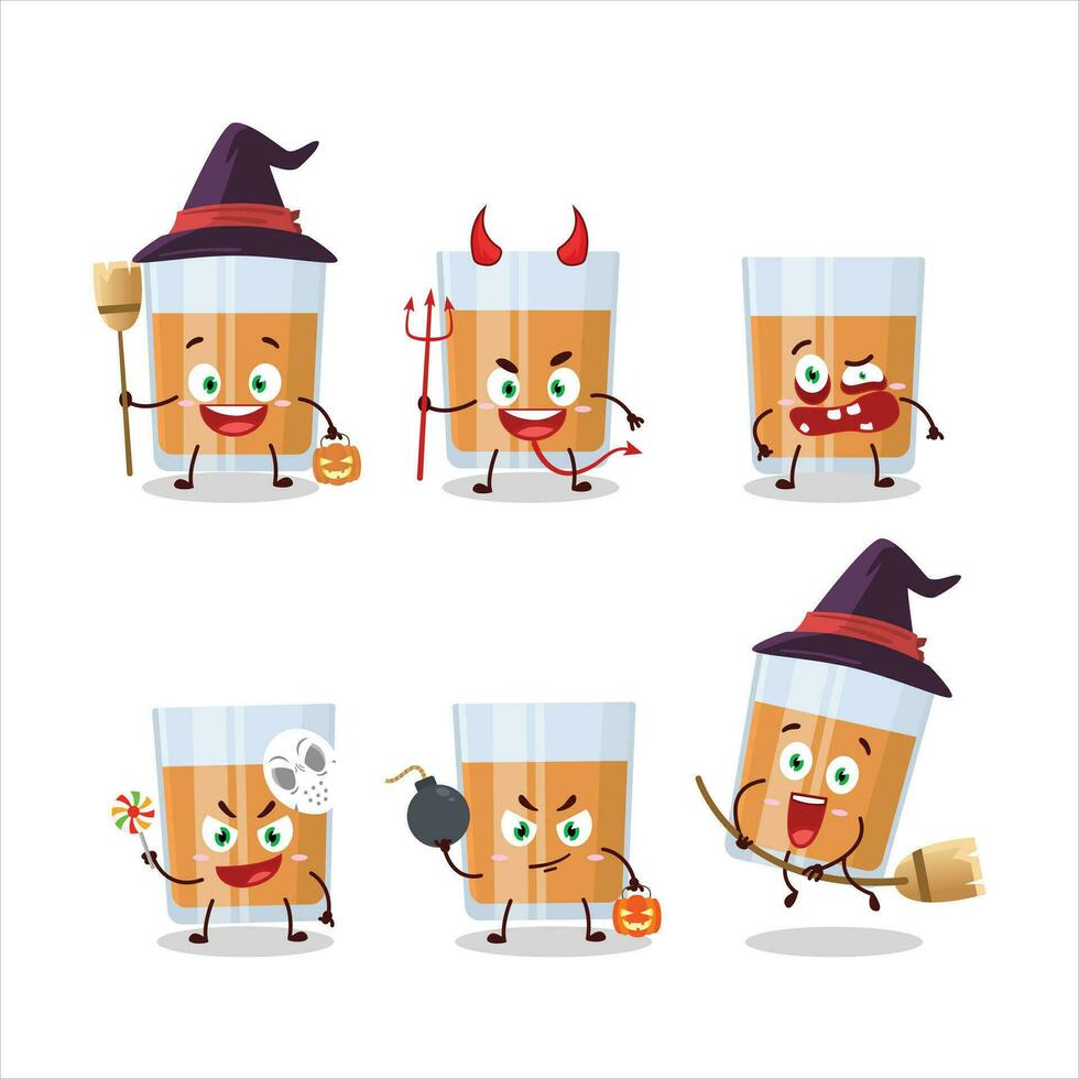 Víspera de Todos los Santos expresión emoticones con dibujos animados personaje de vaso de chocolates vector