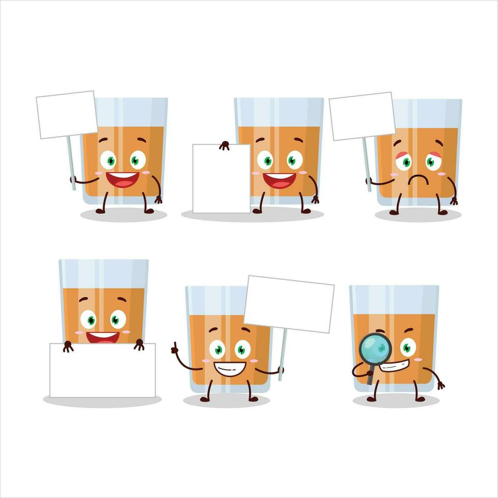 Glass of chocolates cartoon character bring information board vector