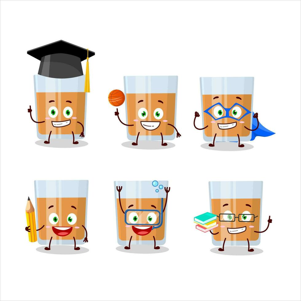 School student of glass of chocolates cartoon character with various expressions vector